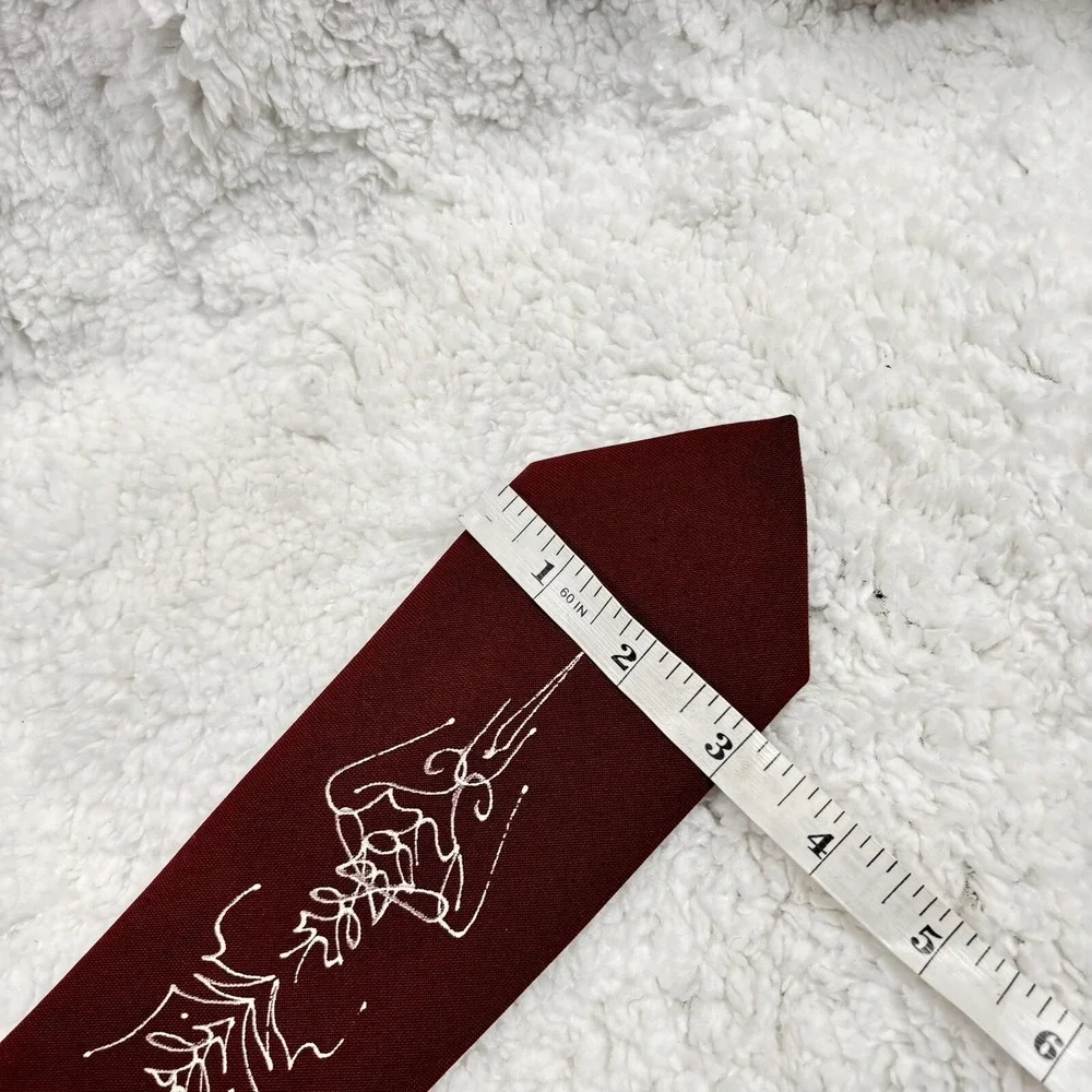 Vtg Mirrored Signature Necktie Burgundy Hand‎ Painted Script Poly 40s 50s 57x3